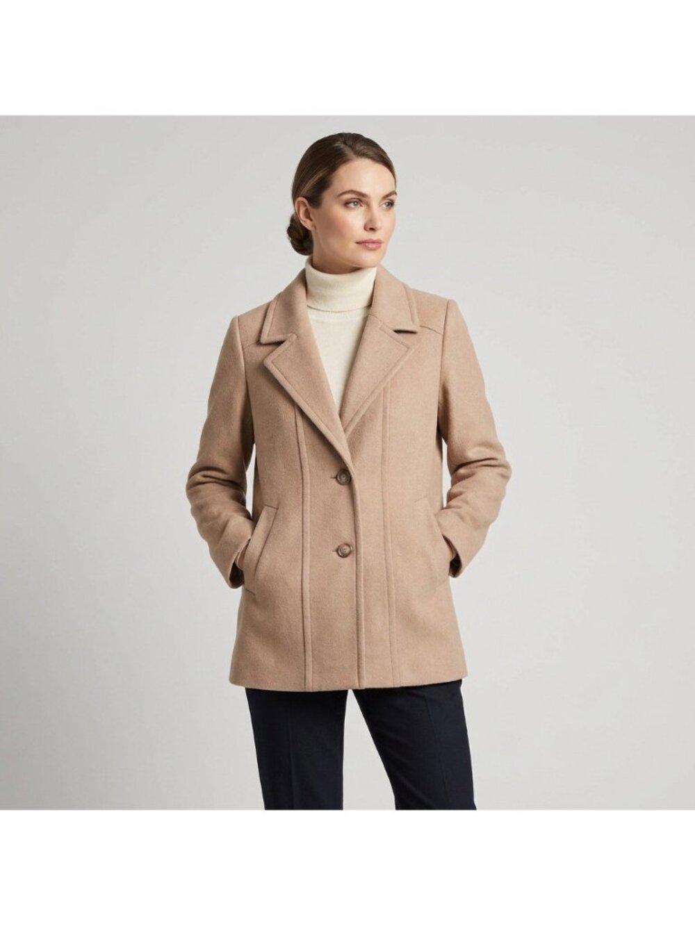 Pendleton 100% Merino Wool Two Button Short Coat Jacket Tan Camel Size L